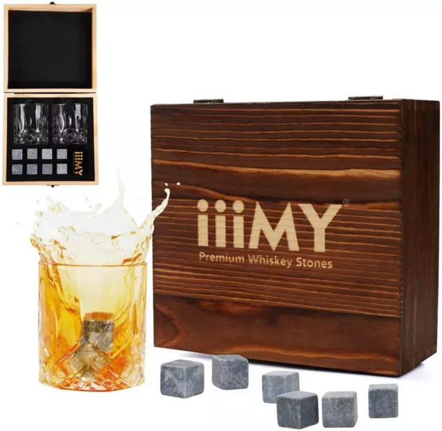 Glasses Gift Whisky Stones 2 Set Box Handmade Wooden Whiskey Luxury Deluxe Gifts
