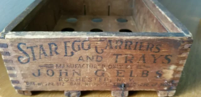 Antique 1901 Wooden Star Egg Carrier and Tray Mfg. Co. Rochester NY John G Elbs
