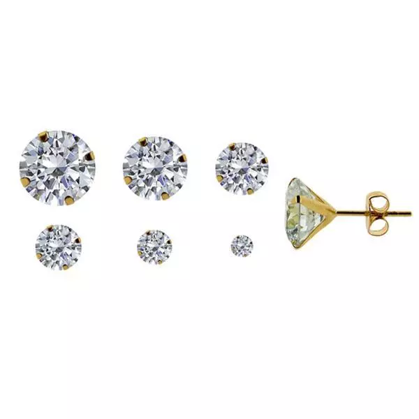 9ct Gold Plated On 925 Sterling Silver Round CZ Cubic Zirconia Stud Earrings