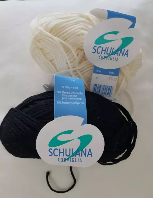 38g schwarz Fb01 und 25g creme Fb05 Schulana Corviglia Schurwollmischung