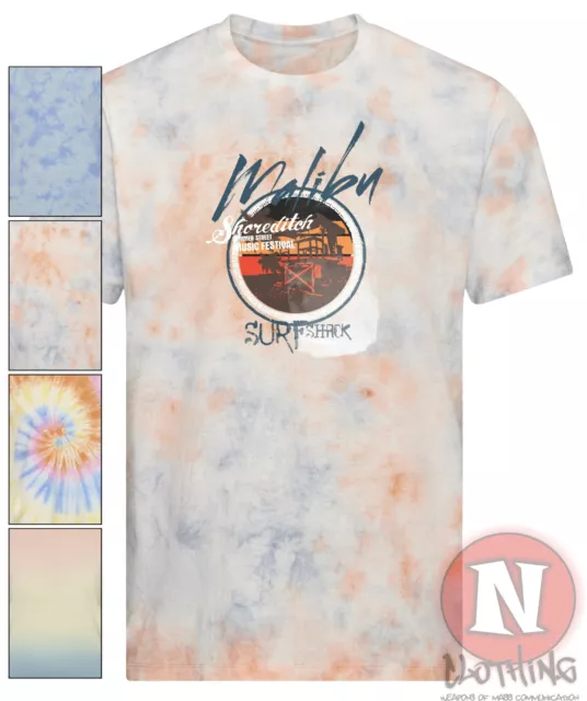 Malibu Surf Shack T-Shirt Surfboard Plage Vacances Surfing Sable Tie And Dye Tee