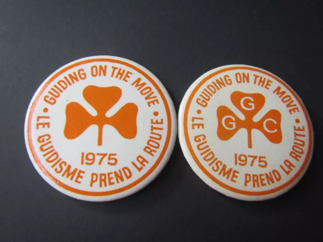2  1975 Girl Guides  "Guiding on the move" pinback button free ship