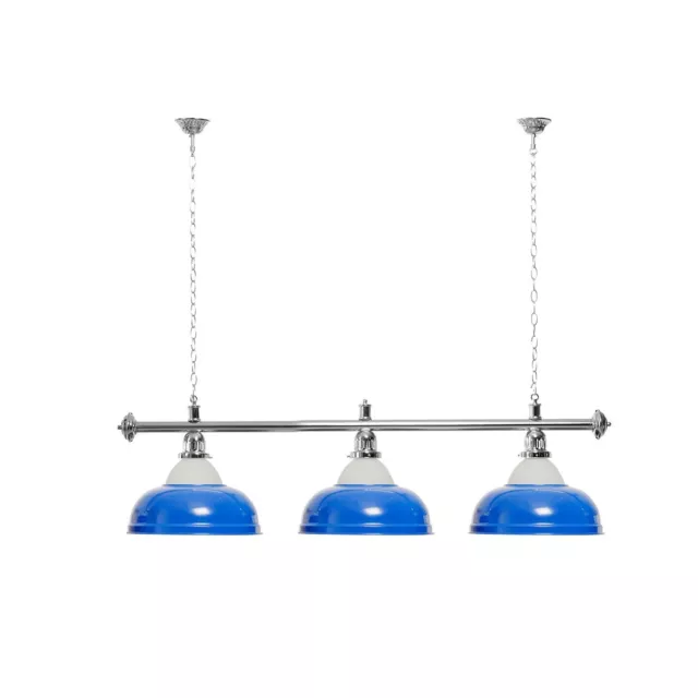 Billardlampe 3 Schirme blau mit Glas / silberfarbene Halterung