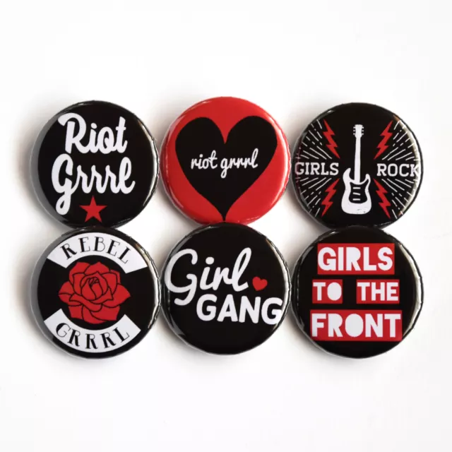 Riot Grrrl Feminist Badge Set x6 Pinback Buttons 32mm Punk Rock Feminism