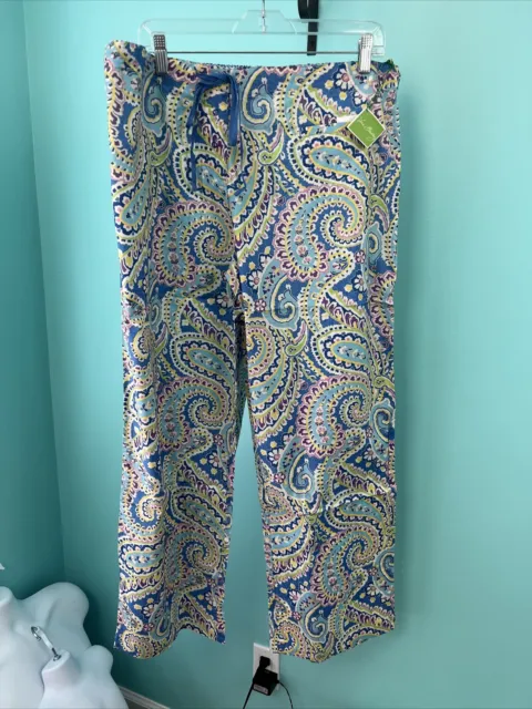 VERA BRADLEY Capri Blue Extra Large Cotton Lawn Pajamas PJ Pants NWT XL  EX LG