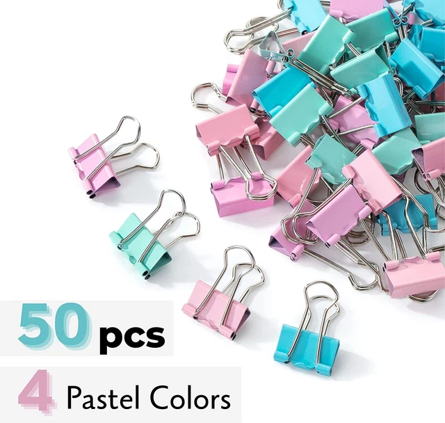 Pastel Binder Clips 50 Pack 0.75 In, Pastel Color, Small Clips Paper Binder Clip