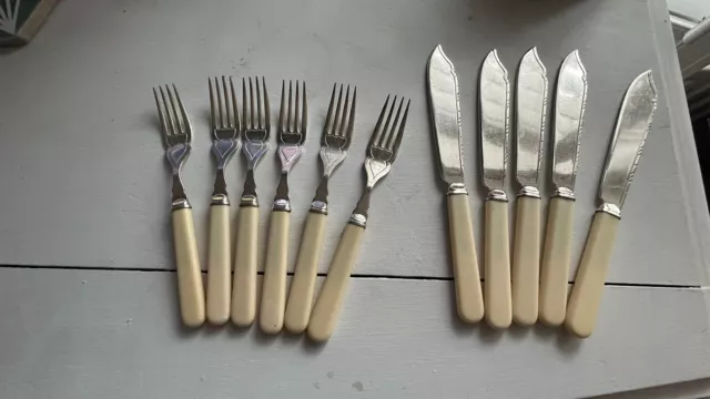 Vintage Cutlery Fish Knives & Forks EPNS A Silver Plated Bone Handles