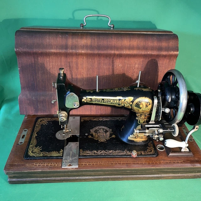 Antique Frister and Rossmann Hand Sewing Machine in good cond boxed lock & key