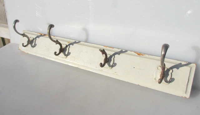 Antique Wooden Coat Rack Wrought Iron Hooks Hat Hanger Old Vintage Hanger 28.5"W