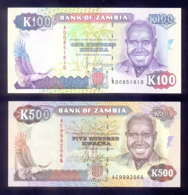 Zambia  100, 500 Kwacha  ND(1991)  P34,35  UNC