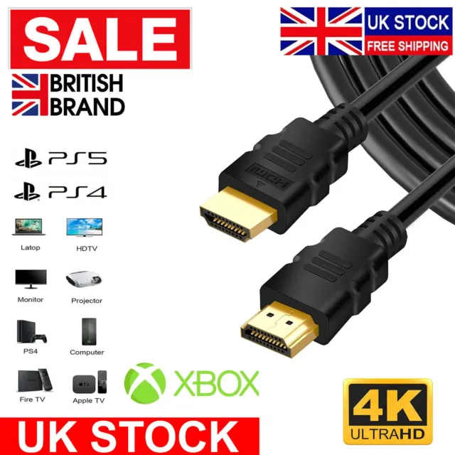 4K HDMI 2.0 CABLE UlTRA HD HIGH SPEED GOLD PLATED FOR XBOX PS4 PS5 SKY VIRGIN TV