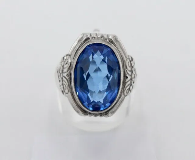floraler Jugendstil Silberring Ring Silber 835 Gr. 57 Damenring blauer Glasstein