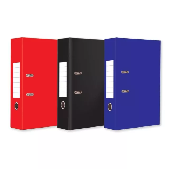 3 x A4 Lever Arch Files Large 75mm Metal Ring Filing Folders RED + BLACK + BLUE