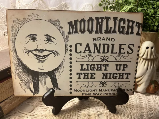 Moonlight Candles, Moon,  Primitive Handcrafted Plaque / Sign