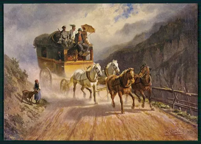 SCHWEIZ AMTLICHE POSTKARTE PTT-MUSEUM BERN POSTKUTSCHE POSTBOTE PFERDE gq89