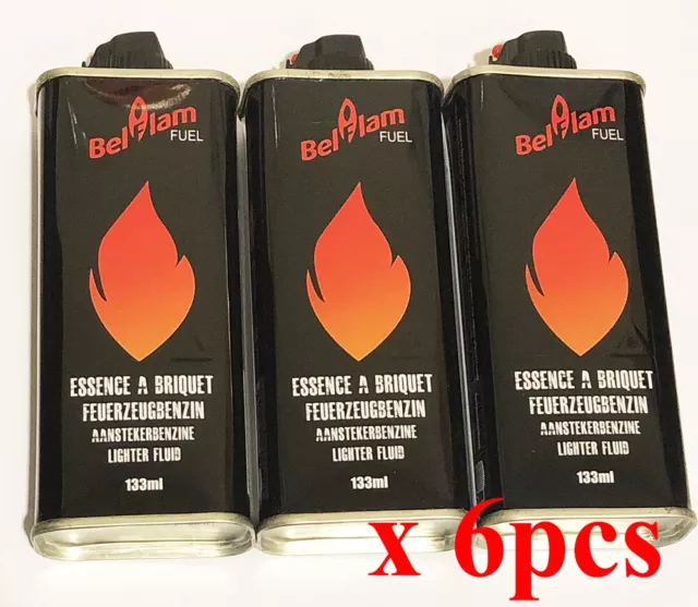 Belflam - Lot 6 Recharge Essence Briquet Zippo 133ml - 6 Pierre offert