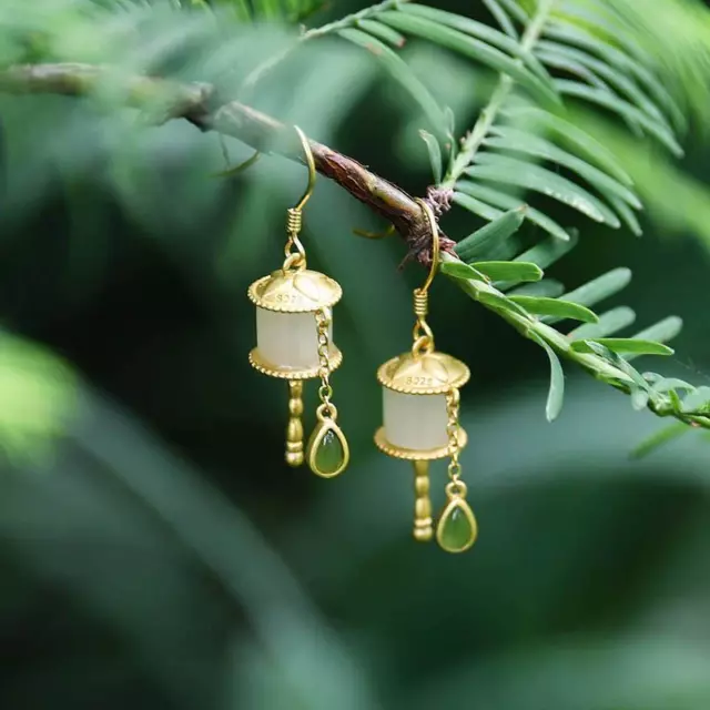 Natural Hetian Jade Earrings Jasper Earrings for Women Chinese National Style