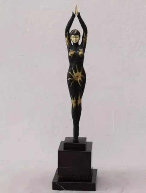 acc. Demetre Chiparus Woman Cabaret Dancer Bronze Statue Art Deco Style Figurine