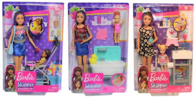Barbie Famille coffret le Bain des Chiots, poupée blonde et 3 figurines de  chiots, avec baignoire et accessoires, jouet pour enfant, GDJ37