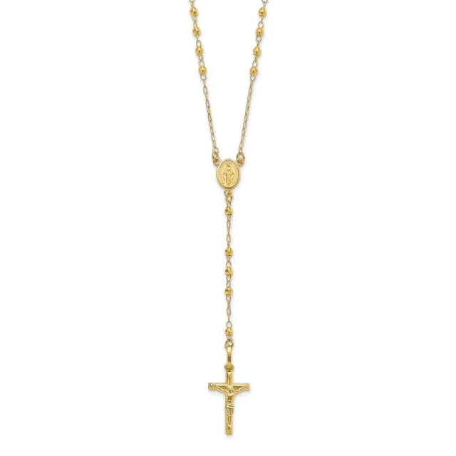 Real 14K Yellow Gold Polished Faceted Beads Rosary Necklace; 23.5 inch