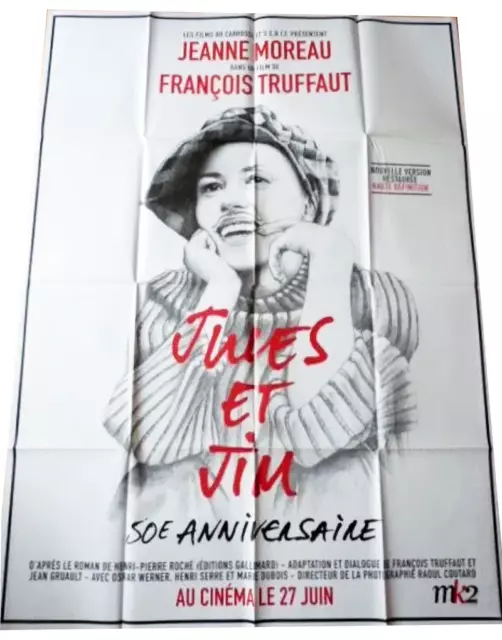 Affiche Pliée 120x160cm JULES ET JIM (1961) Truffaut - Jeanne Moreau R2012 TBE