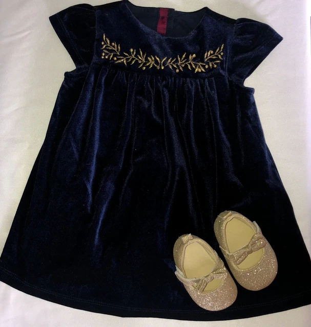 Abito bambina M&S & scarpe morbide oro scintillanti 6-9 mesi