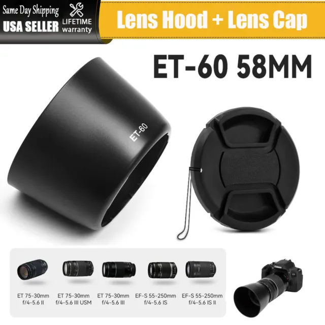 (ET60 ET-60 +Lens Cap) Flower Lens Hood for Canon EF 75-300MM f/4-5.6 III