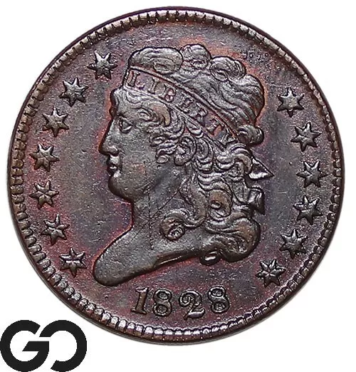 1828 Half Cent, Classic Head, Scarce Early Date Copper ** Free Shipping!
