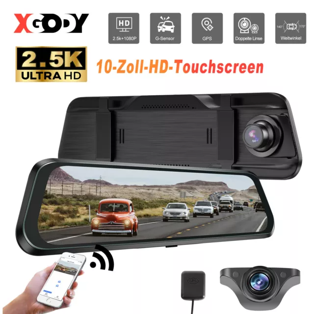 XGODY 10" Dashcam 2.5K 1440P Rückspiegel Car DVR Auto Doppellinse Kamera Dashcam