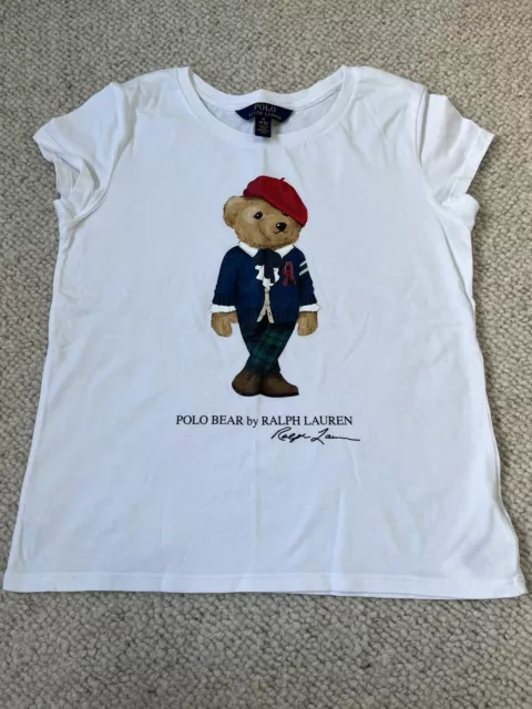 Girls White Polo Ralph Lauren T-Shirt Age 8-10 Years (M)