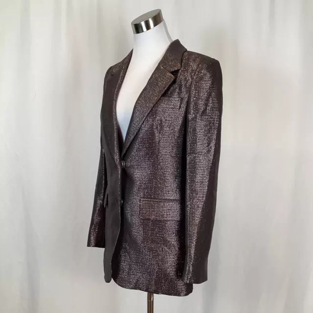 Vera Wang Collection Metallic Gold Blazer Jacket Silk Wool Blend Sz 0 2