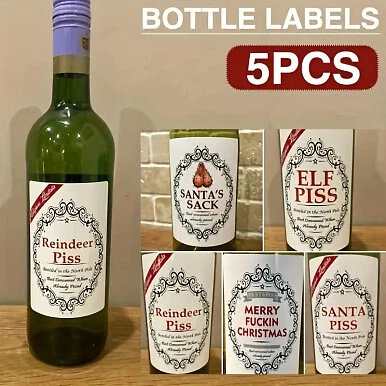 5 Pack Funny Christmas Wine Sticker Labels For Bottles White by Why Not Shop