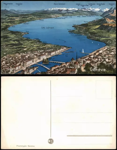 Ansichtskarte Genf Genève Panorama-Ansicht mit Lac Leman 1920