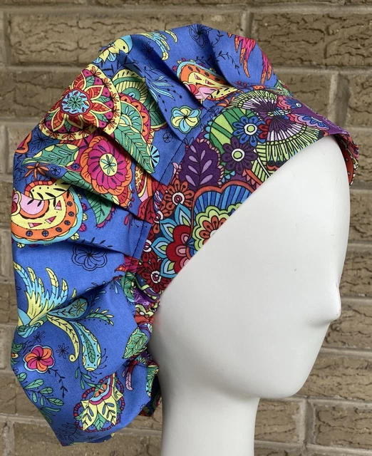 scrub hats for women, bouffant scrub hat, flowers and birds, new handmade, 0248