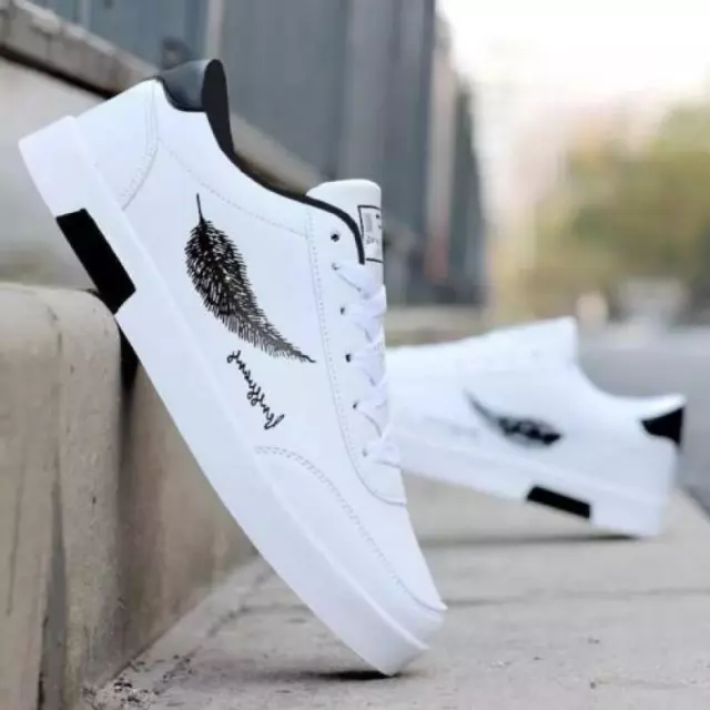 Zapatos Informales Blancos Zapatillas De Cuero Moda Deportivos Cómodas Para Hombre