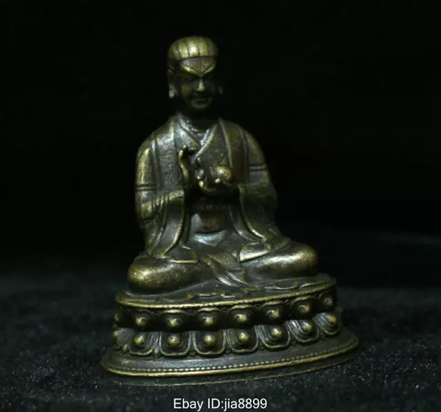 6.5 cm China Chinese Tibet Buddhism Temple Brass Copper Seat Lotus Buddha Statue 3