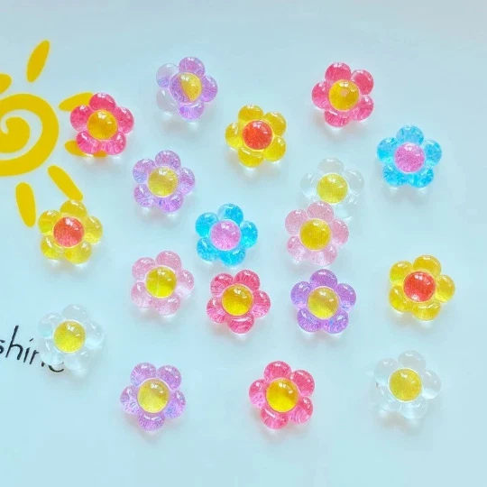 Blumencabochons 9mm, 20er Set, Mischglasoptikverzierungen, Harz blumig