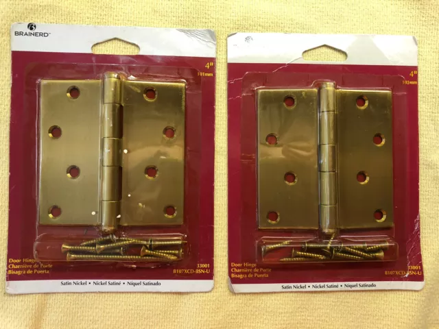 2 Brainerd 4” Solid Brass Door Hinge Satin Nickel 33001 New Old Stock