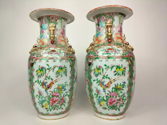 Pair of antique 19th century Chinese canton rose medallion vases 2