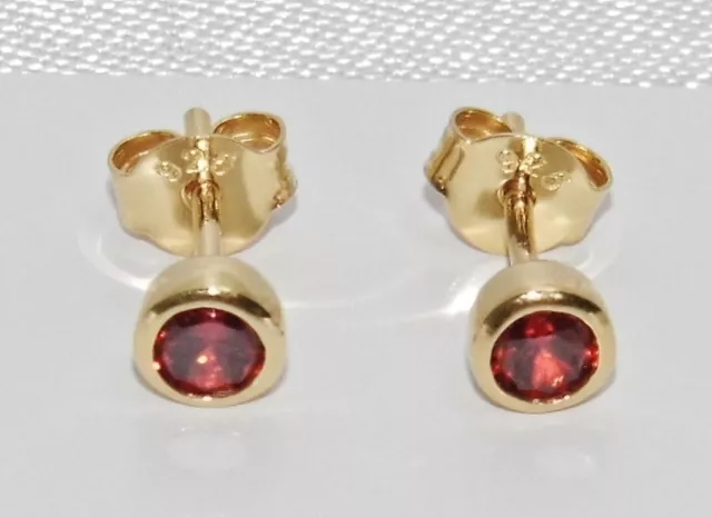 9ct Yellow Gold on Silver Garnet Stud Earrings - January Birthstone