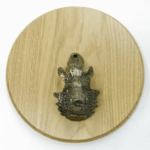Placa de Jabalí Redondo Roble Claro 19 CM Con Jabalí Cabeza Decoración Grande
