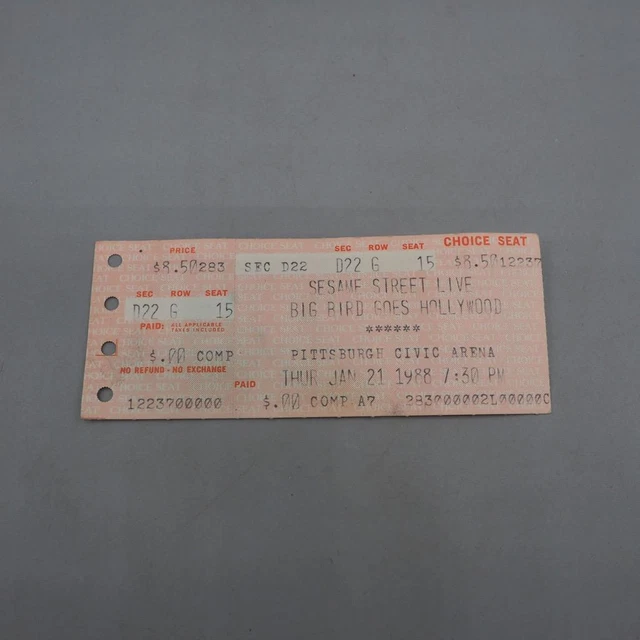 VINTAGE SESAME STREET Live Big Bird Ticket Stub Pittsburgh Civic Arena