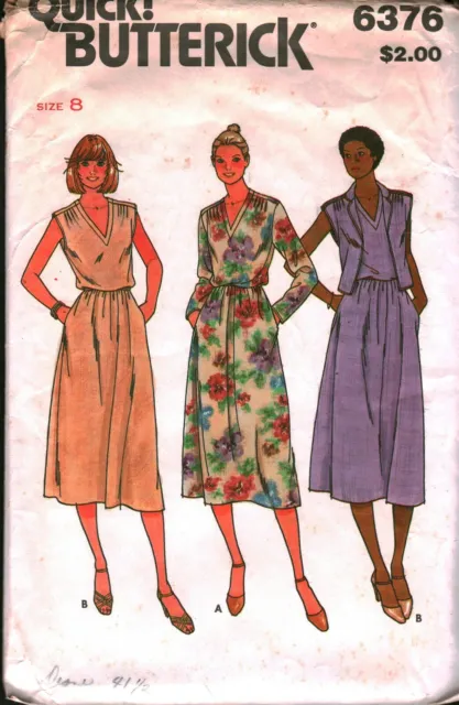 6376 Vintage Butterick SEWING Pattern Misses Loose Fitting Vest Dress Casual 8