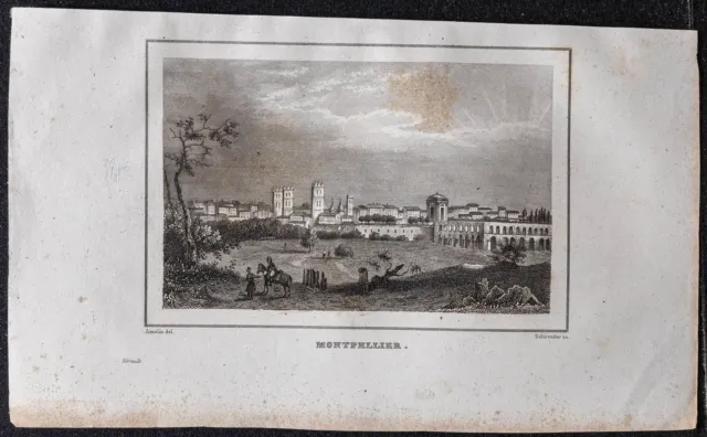 1839 - General view of the city of Montpellier - antique engraving