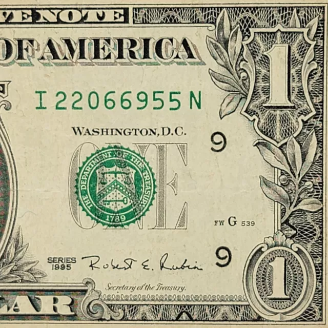 Old Note 1995 Series One Dollar Bill I22066955N FW 32m Run 4 Three Pair 2s 6s 5s