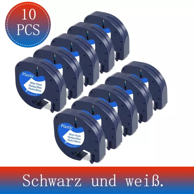 10x komp.91221 DYMO LetraTag LT-100H XR 12mm schwarz auf weiß Plastic Label Tape