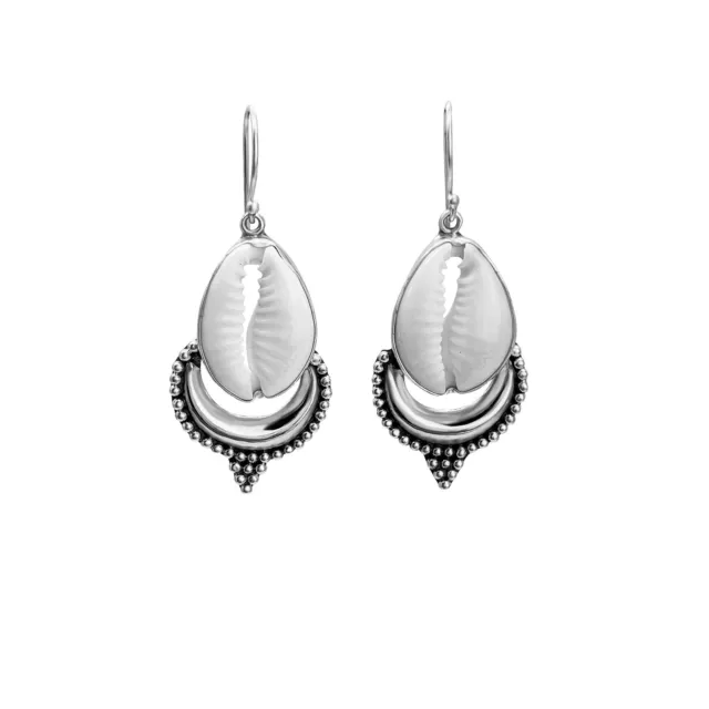 Sterling Silver Shell Earrings 925 Cowrie Seashell Indian Style - 81stgeneration