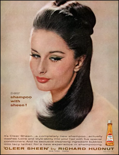 1963 Woman face Richard Hudnut cleer sheen shampoo vintage photo print Ad adL95