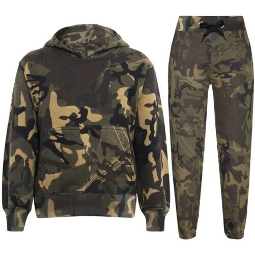 Bambine Ragazzi Felpa con Cappuccio Verde Mimetico Tuta da Jogging da Corsa
