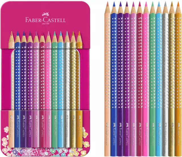 Faber-Castell Sparkle Colouring Pencils Metal Gift Tin of 12 Assorted Colours